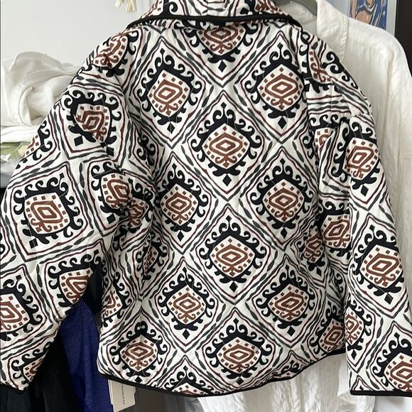 NWT EARLY FALL PUFFER JACKET by COMMENSE Stylish Black Brown Patterned S - Picture 9 of 10